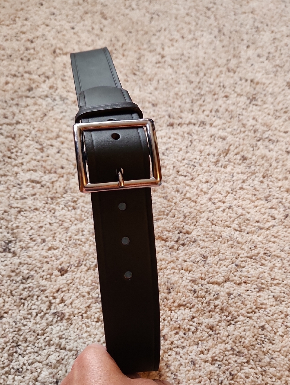 Men's Black Leather Belt with Silver Buckle